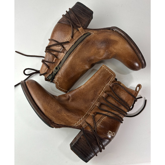 Bed Stu Blaire Leather Ankle Boot Tan Rustic Cobbler Lace Boots Women's Size 9 - Picture 2 of 16